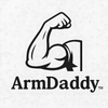 Logo of 'ArmDaddy' featuring a flexing arm on a light gray background